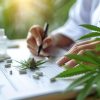 doctor-updating-medical-records-with-cannabis-plant-background_922936-18436